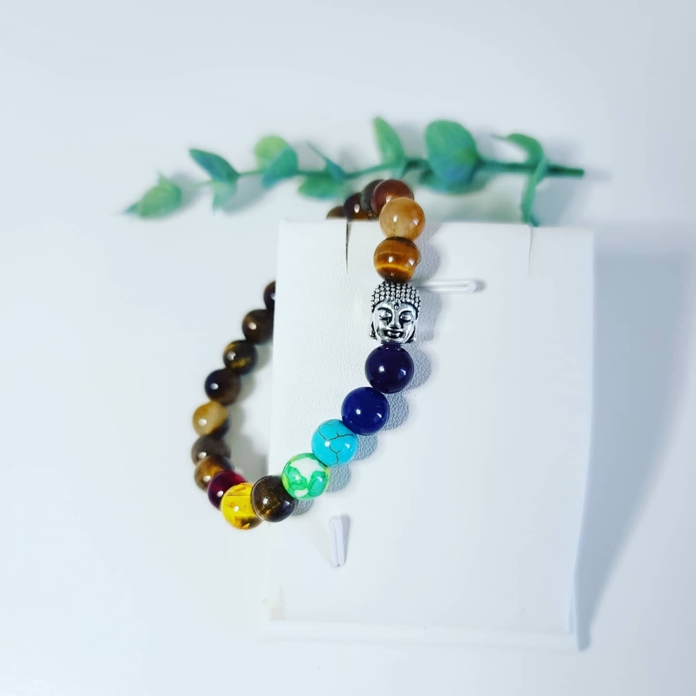 Tiger Eye 7 Chakra Crystals Buddha charm bracelet
